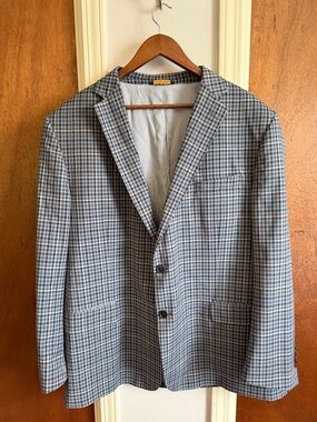 Brooks Brothers Men's Checked Blazer - Blue & Gray 48L